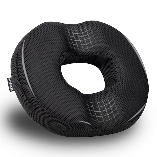 Mind Reader Donut Pillow Seat Cushion with Air-Cloud Technology, Tailbone, Hemorrhoid, Pregnancy Relief, Black